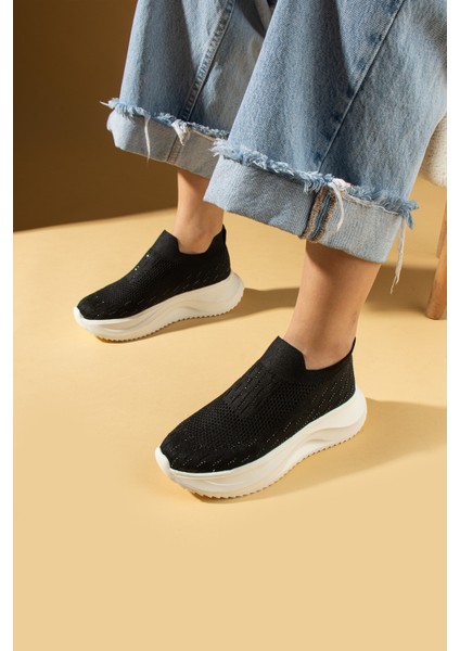 Taş Detaylı Triko Kalın Taban Kadın Sneaker 59-88-25 fiyatları