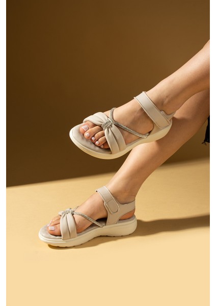 Taş Detaylı Masaj Tabanlı Cırtlı Kadın Sandalet 59-63-25 fiyatları