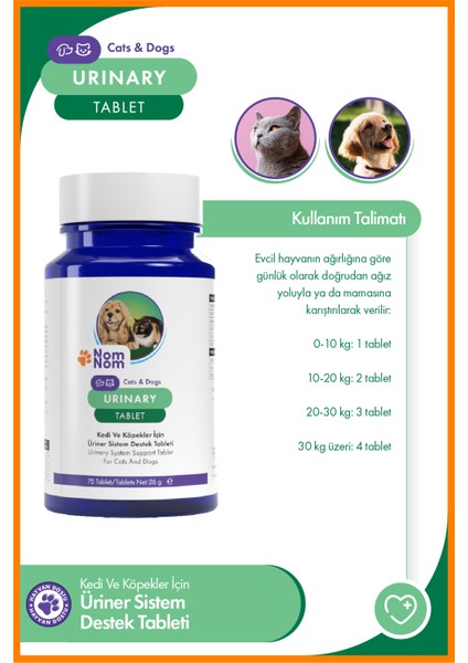 Kedi ve Köpek Urinary Tablet 75’li – Takviye
