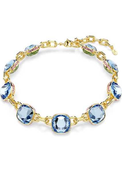 5692482 Swarovski Kolye Chroma Tennis Necklace, Cushion Cut, Blue, Gold-Tone Plated