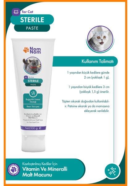 Sterile Paste 100 gr – Kısırlaştırılmış Kedilere Uygun Vitamin Destekli Macun