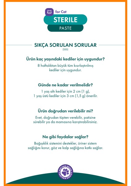 Sterile Paste 100 gr – Kısırlaştırılmış Kedilere Uygun Vitamin Destekli Macun