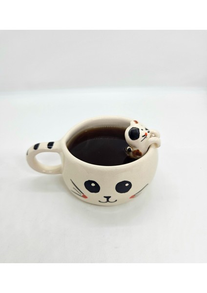 El Yapımı Seramik Kupa, Kedi Figürlü, Benzersiz Kupa, Hediyelik Kupa, Seramik Mug