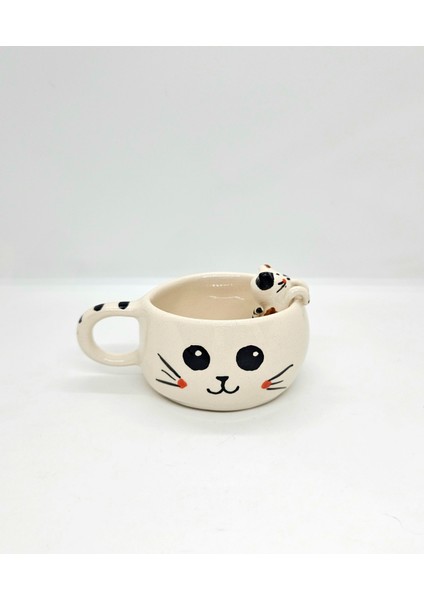 El Yapımı Seramik Kupa, Kedi Figürlü, Benzersiz Kupa, Hediyelik Kupa, Seramik Mug