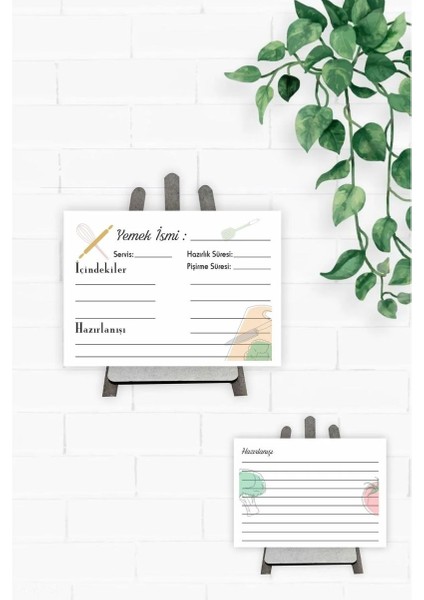 9X12 cm Yemek Tarif Kartları 18 Adet Çift Taraf Baskılı Masaüstü Ayaklı Şövale