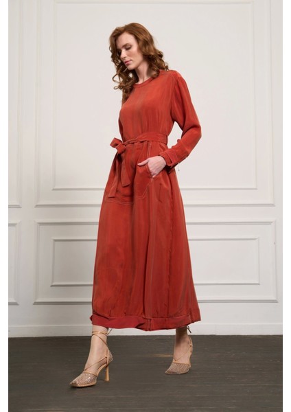 MİSSWHENCE Cupro Elbise 37838 TURUNCU modelleri