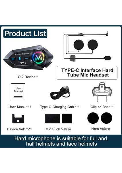 Motosiklet Kask Intercom Su Geçirmez Mikrofonlu Yüksek Kalite Bluetooth 5.3