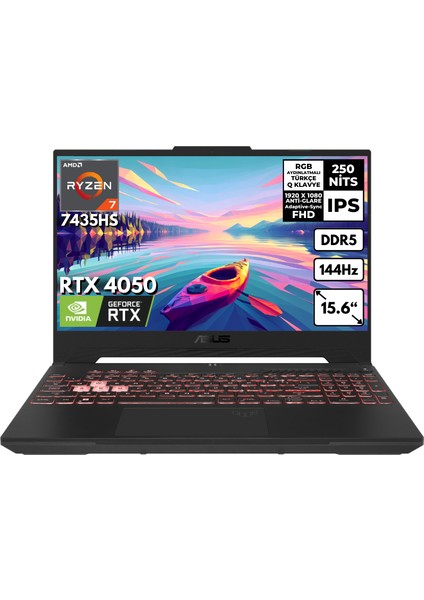 Tuf A15 Ryzen 7-7435HS 8-GB DDR5 512 GB SSD RTX4050 (6GB-140W) 144 Hz Windows 10 Pro 15.6" Fhd FA507NUR-LP035HMF76