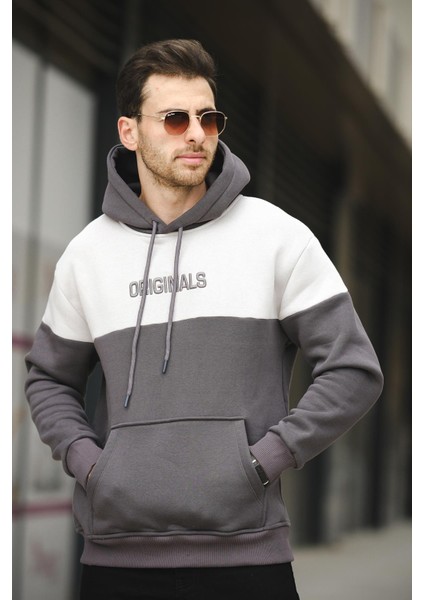 Perez Nakışlı Üç Iplik Pamuklu Parçalı Kapüşonlu Erkek Sweatshirt fiyatları