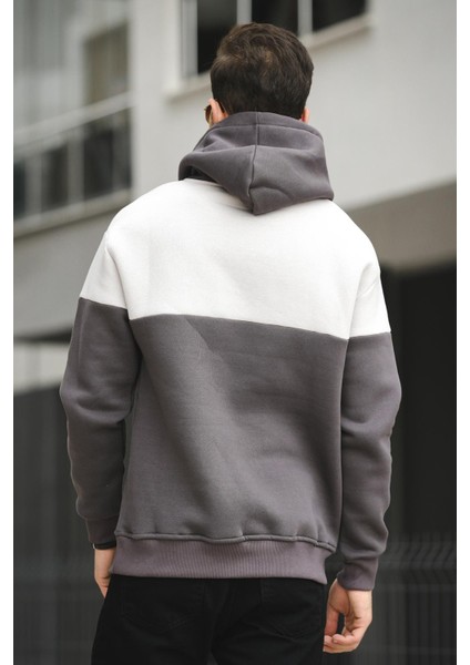 Perez Nakışlı Üç Iplik Pamuklu Parçalı Kapüşonlu Erkek Sweatshirt indirimleri