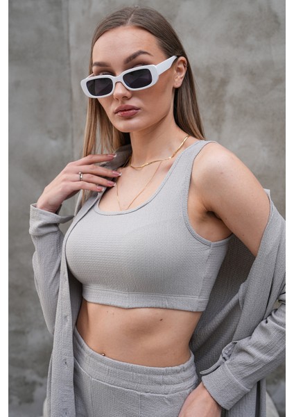 Kadın Premium Krinkıl Kumaş Alt Üst Crop Takım
