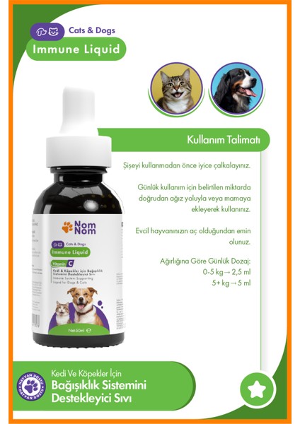 Kedi ve Köpek Immune Liquid 50 ml – Sıvı, C Vitaminli