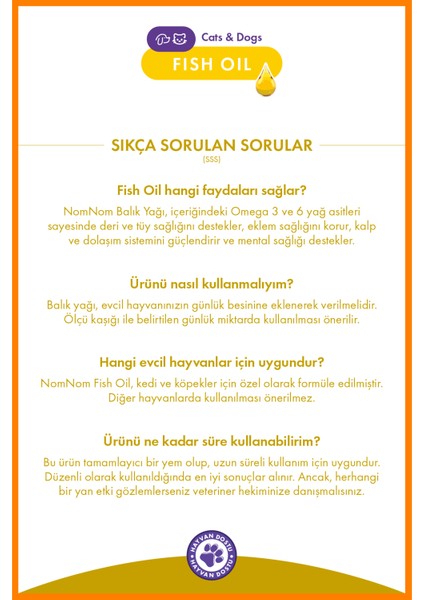 Kedi ve Köpek Fish Oil 200 ml – Omega-3 & 6 Balık Yağı