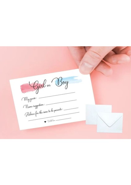 Girl Or Boy 10 Adet Tahmin Kartı Baby Shower 5x8 cm Kart ve Zarf