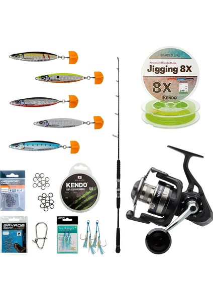 Profesyonel Tekne Oltası Seti Cavalla Speed Jigging Spin 159CM H 200-350GR 1 Parça&savage Gear Sgs8 8000 Fd 8+1bb Olta Makinesi