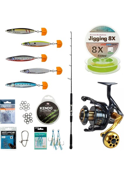 Profesyonel Tekne Oltası Seti Cavalla Speed Jigging Spin 159CM Mh 150-250GR 1 Parça Kamış&okuma Salina SA-6000HA Blue 6+1bb Olta Makinesi