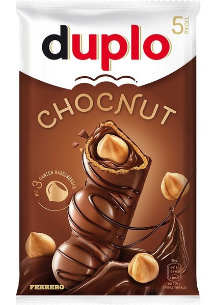 Duplo Chocnut Sütlü Çikolata Kaplı Bütün Fındık ve Fındık Krema Dolgulu Çikolata 130 gr 5'li
