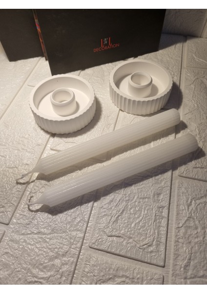 Dekoratif 2'li Şamdan Beyaz Mum ve Pinterest Model Şamdanlık