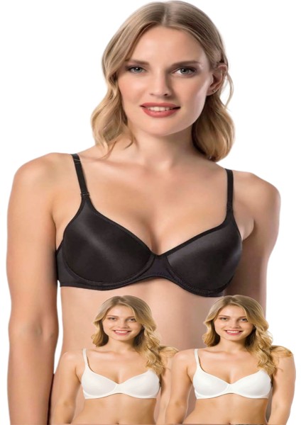 Sütyen 9600 Dolgusuz Boş Telli Balenli B Kap Jasmin 3 Adet Siyah Beyaz Ekru