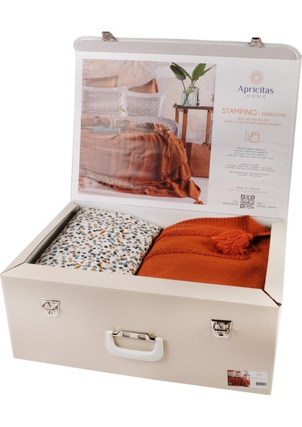 Çift Kişilik Trıkolu Battanıyelı Set Stampıno Terracotta - Nevresım