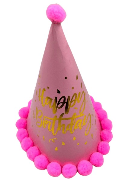 Ponponlu Happy Birthday Şapka - Parlak Pembe, 23 cm modelleri