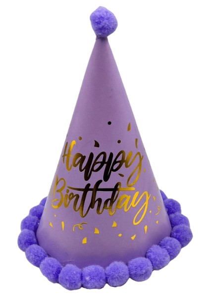 Ponponlu Happy Birthday Şapka - Parlak Lila, 23 cm modelleri