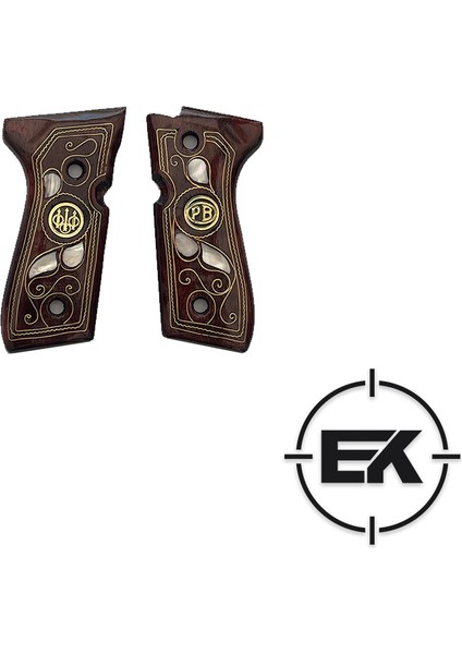 Beretta F92 Metal Logolu Özel Sedef Işlemeli Ceviz Kabze
