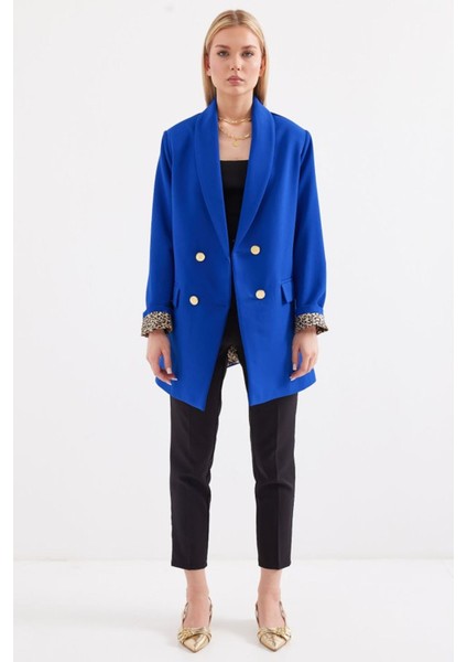 0704 Düğme Detaylı Blazer Ceket - Saks