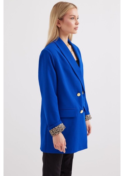 0704 Düğme Detaylı Blazer Ceket - Saks