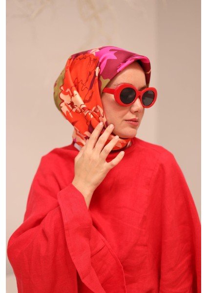 Tivil Ipek Eşarp IST11437-33 Turuncu Karışık Desen