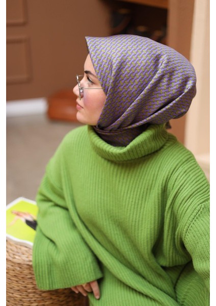 Lila-Yeşil Geometrik Desenli Tivil Ipek Eşarp IST11421-36 fiyatları