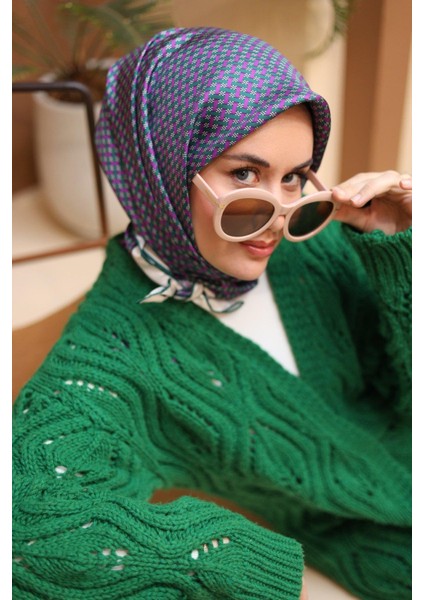 Mor-Yeşil Geometrik Desenli Tivil Ipek Eşarp IST11421-16 fiyatları