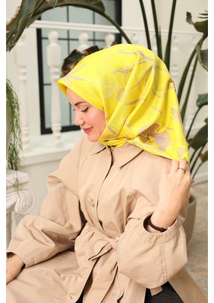 Sarı Kahverengi Desenli Tivil Ipek Eşarp IST11433-33 indirimleri