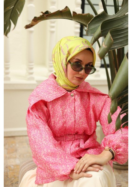 Yeşil Pembe Desenli Tivil Ipek Eşarp IST11433-19 indirimleri