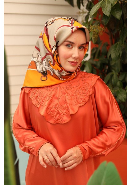 Tivil Ipek Eşarp IST11436-17 Turuncu, Taba, Beyaz,bordo, Gri, Siyah Karışık Desen indirimleri