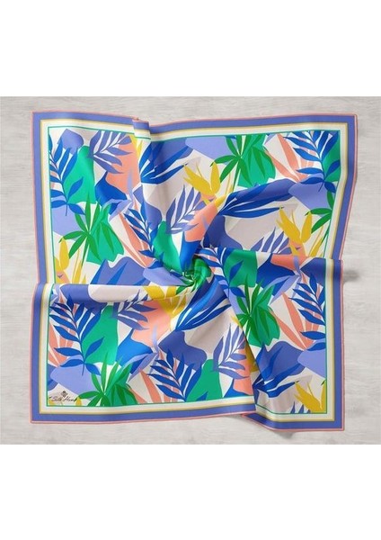 Yeşil-Yavruağzı Yaprak Desen Tivil Ipek Eşarp IST11406-12