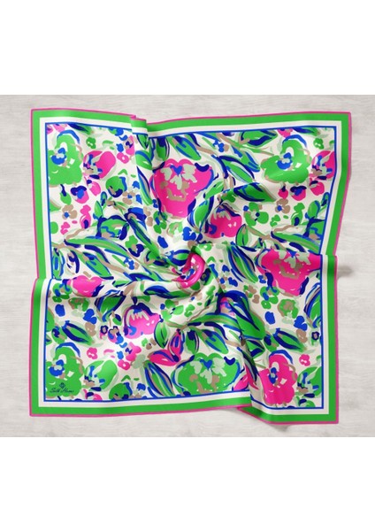 Yeşil-Saks Mavi Desenli Tivil Ipek Eşarp IST11405-22