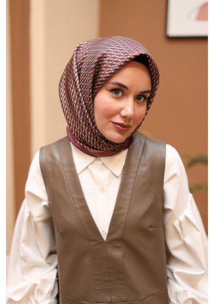 Taba-Antrasit Geometrik Desenli Tivil Ipek Eşarp IST11421-35