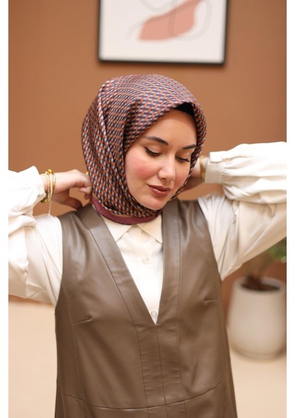 Taba-Antrasit Geometrik Desenli Tivil Ipek Eşarp IST11421-35 fiyatları