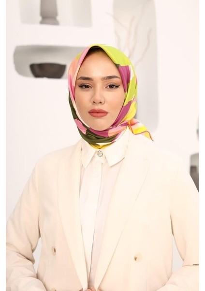 Mor-Pudra Çiçek Desen Tivil Ipek Eşarp IST11408-36