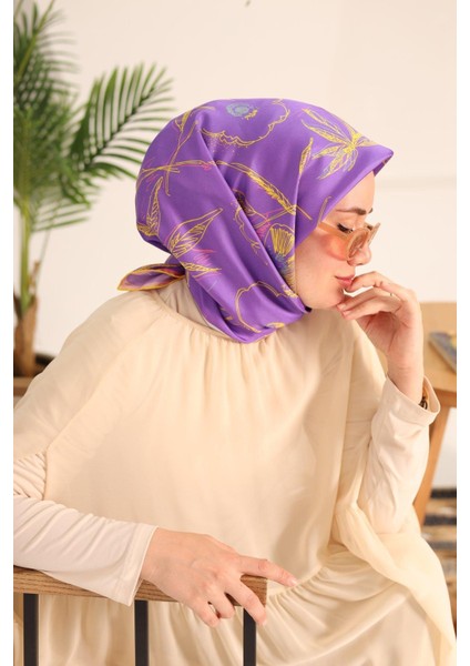 Eflatun Sarı Desenli Tivil Ipek Eşarp IST11433-30 modelleri