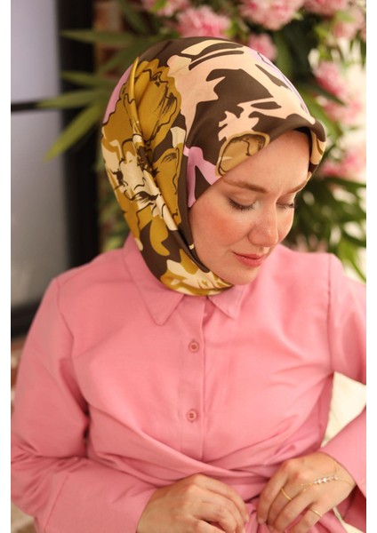 Tivil Ipek Eşarp IST11437-34 Acı Kahve Karışık Desen