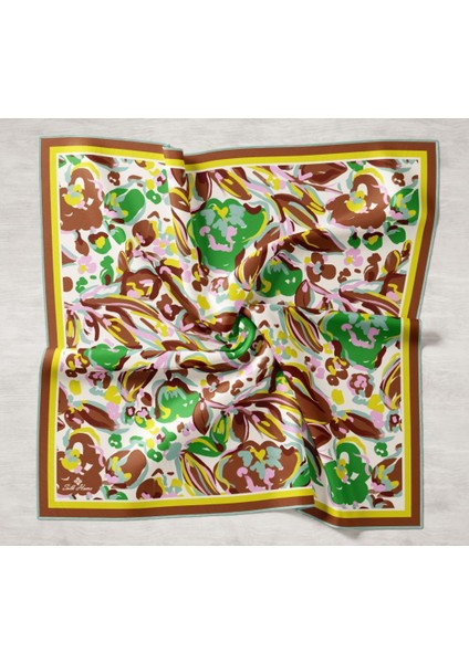 Kahve-Sarı Desenli Tivil Ipek Eşarp IST11405-16