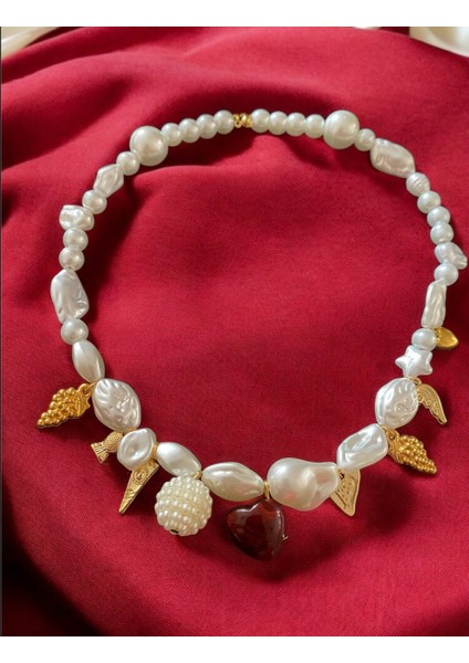 Kalp Charm Barok İnci Kolye