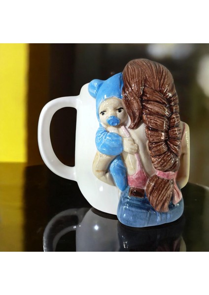 3D Kabartma El Emeği Göz Nuru Anne Bebek Seramik KUPA BARDAK 400 ml