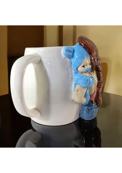 3D Kabartma El Emeği Göz Nuru Anne Bebek Seramik KUPA BARDAK 400 ml