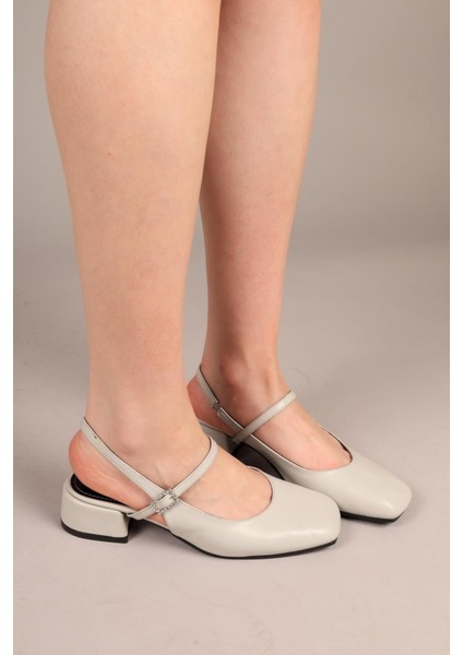 Sasara Taş Tokalı Arkası Açık Babet Gri