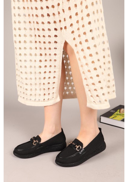 Minty Önü Tokalı Triko Babet Siyah modelleri