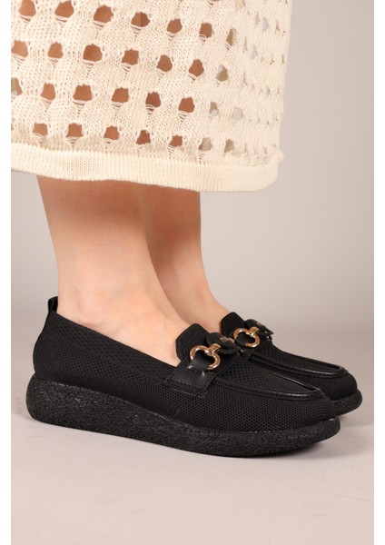 Minty Önü Tokalı Triko Babet Siyah indirimleri