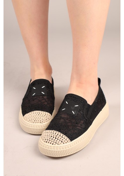 Flora Dantel Espadril Siyah